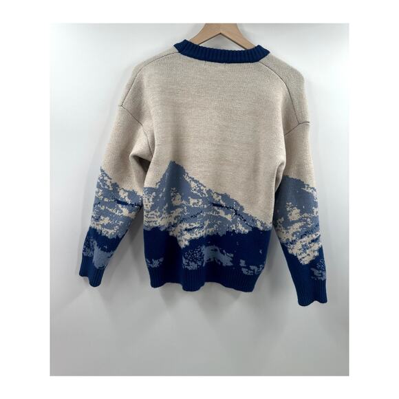 Adam Freak Blue & Cream Mountain Scape Pull Over Sweater Size Medium - Picture 4 of 4